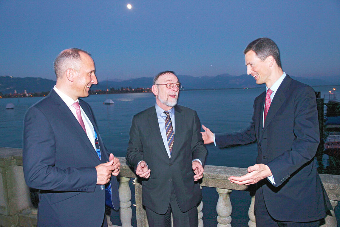 Adrian Hasler, Dr. Peter Kulitz und Alois von und zu Liechtenstein auf dem Empfang des Fürstentums Liechtenstein.