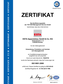 ISO Zertifikat von ESTA.