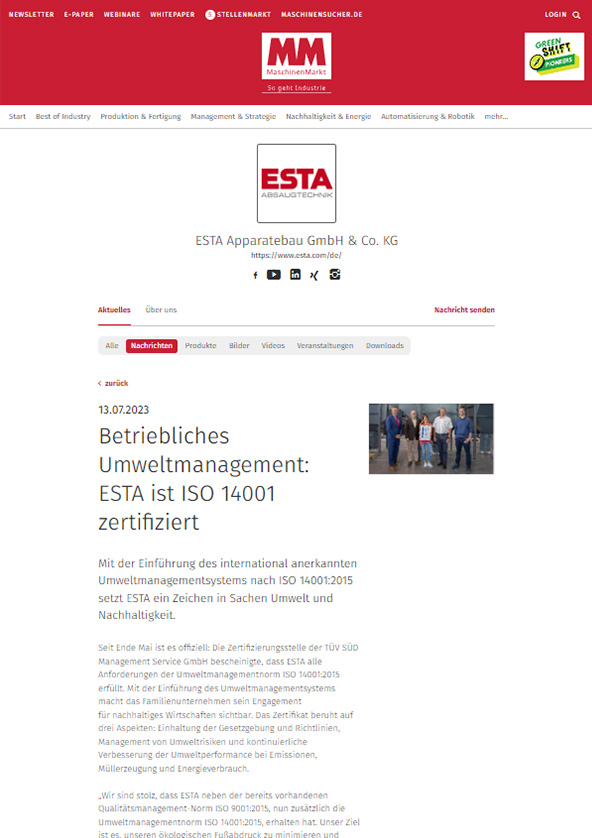 ISO Zertifizierung für Umweltmanagementsystem